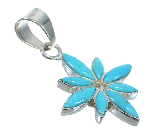 Southwest Flower Turquoise Inlay Sterling Silver Pendant MX64071