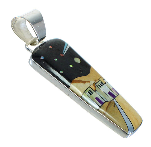 Southwest Native American Pueblo Design Multicolor Silver Pendant MX64236