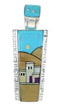 Southwest Silver Multicolor Inlay Native American Village Design Pendant MX64262