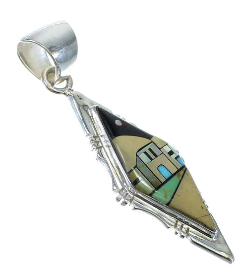 Southwest Silver Native American Village Or Pueblo Design Multicolor Pendant MX64315