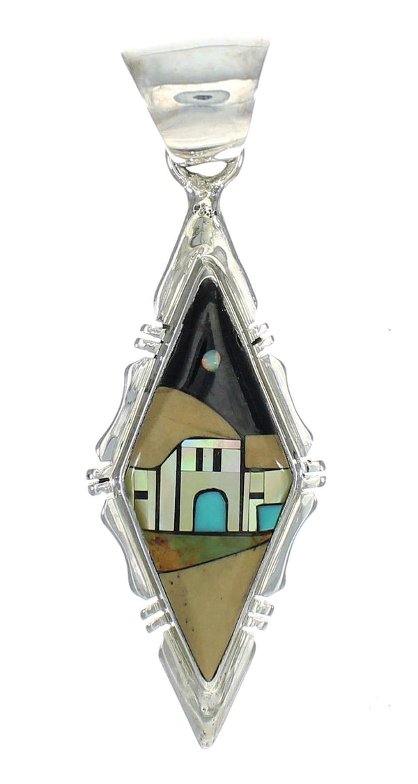 Genuine Sterling Silver Native American Village Or Pueblo Design Multicolor Pendant MX64317