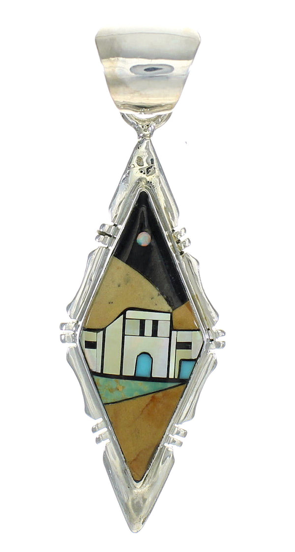 Native American Pueblo Design Silver Multicolor Southwest Pendant MX64323