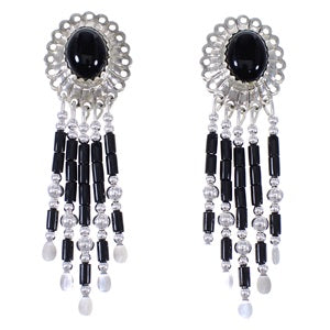 Genuine Sterling Silver Jewelry Onyx Concho Earrings CE5O