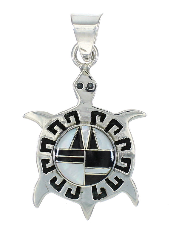Sterling Silver Mother Of Pearl And Jet Turtle Pendant MX62580