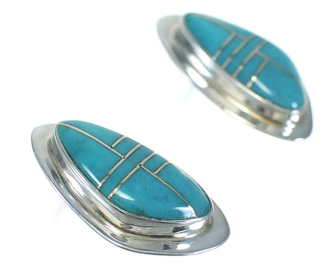 Turquoise Inlay Genuine Sterling Silver Post Earrings MX63366