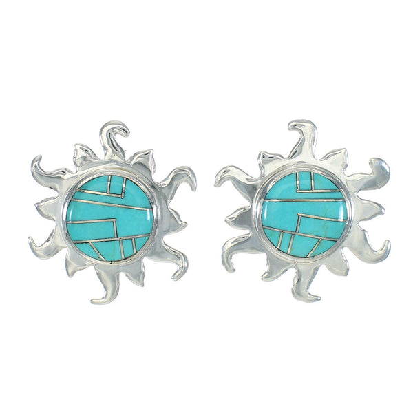 Sterling Silver And Turquoise Inlay Sun Post Earrings MX63379