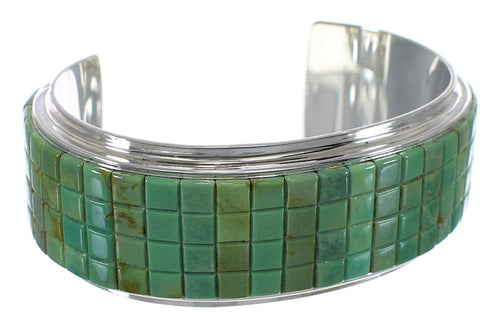 Heavy Sterling Silver Turquoise Inlay Cuff Bracelet Jewelry VX63348