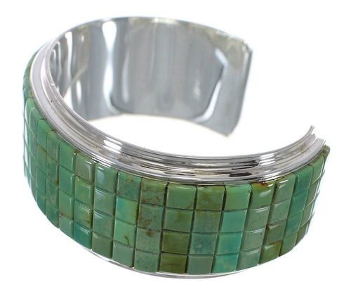 Heavy Sterling Silver Turquoise Inlay Cuff Bracelet Jewelry VX63348
