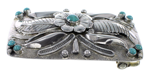Southwest Silver And Turquoise Flower Belt Buckle AX78264