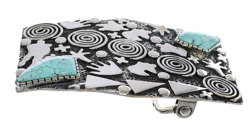 Silver Turquoise Water Wave And Bear Belt Buckle AX78265