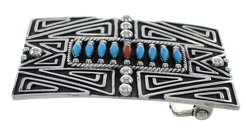 Silver Turquoise And Coral Needlepoint Belt Buckle AX78267