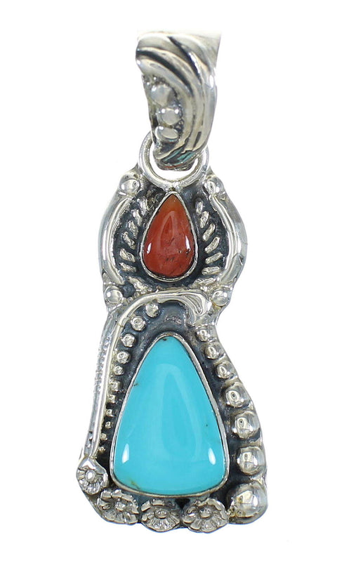Silver Turquoise And Coral Flower Pendant MX65463