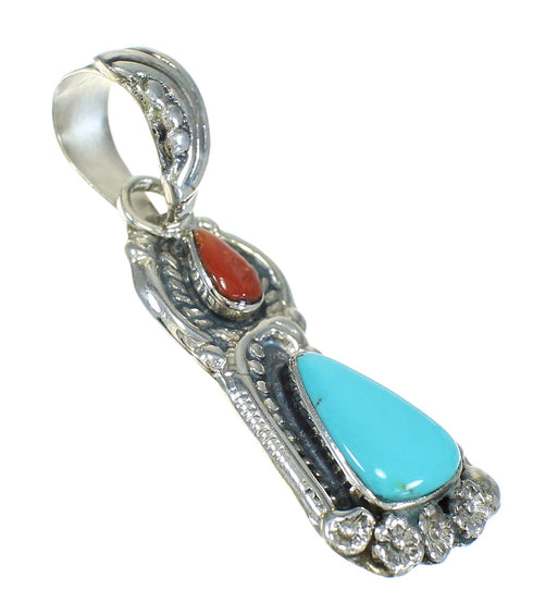 Silver Turquoise And Coral Flower Pendant MX65463