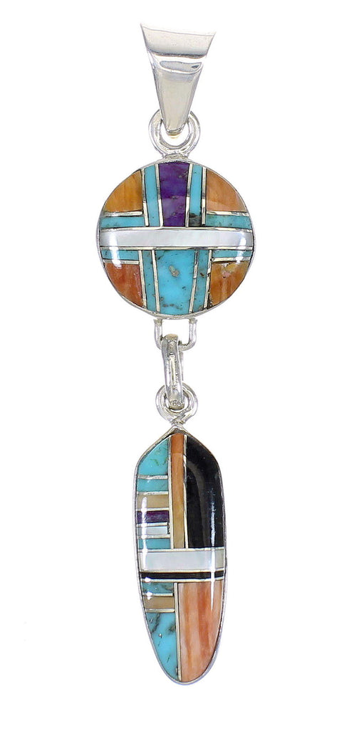 Turquoise Multicolor Reversible Silver Southwest Pendant MX65583