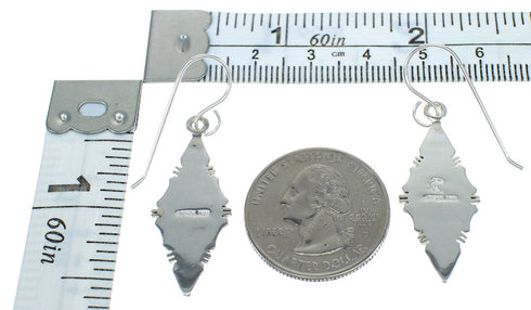 Jet And Mother Of Pearl Southwestern Sterling Silver Hook Dangle Earrings WX63393