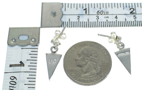 Jet And Mother Of Pearl Southwest Silver Post Dangle Earrings WX63412