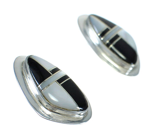 Jet And Mother Of Pearl Southwestern Silver Post Earrings WX63414