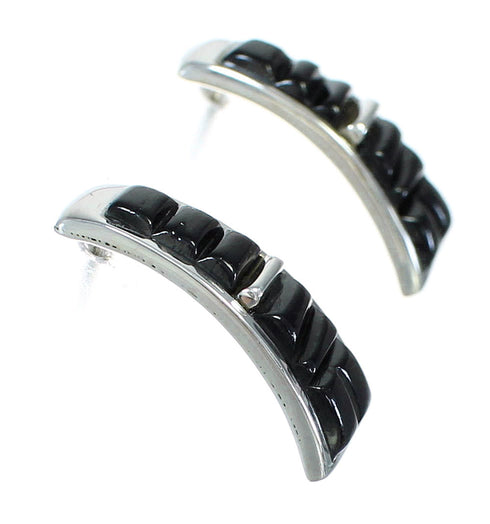 Jet And Genuine Sterling Silver Southwest Post Earrings WX63416