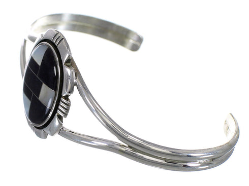 Southwest Sterling Silver Black Jade And Mother Of Pearl Bracelet VX64069