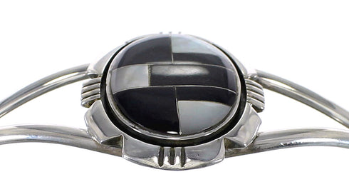Southwest Sterling Silver Black Jade And Mother Of Pearl Bracelet VX64069