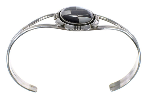 Southwest Sterling Silver Black Jade And Mother Of Pearl Bracelet VX64069