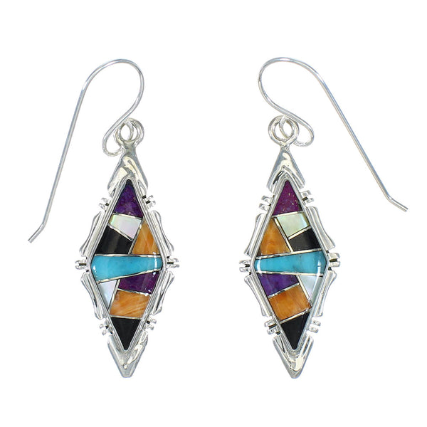 Multicolor Sterling Silver Southwest Hook Dangle Earrings WX78659
