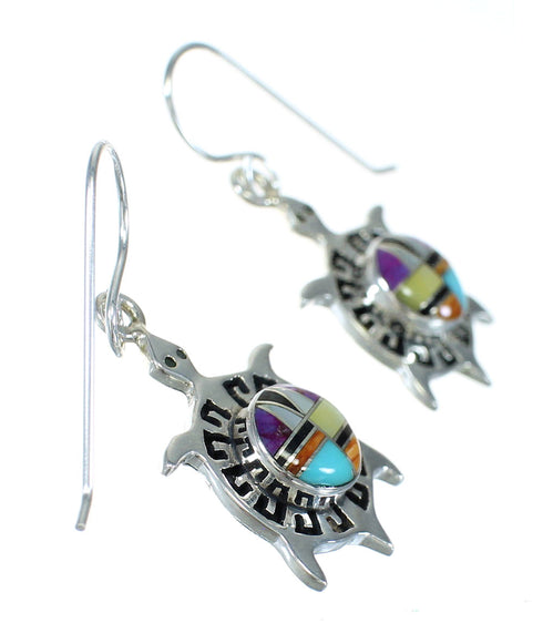Southwest Multicolor Sterling Silver Water Wave Turtle Hook Dangle Earrings WX78679