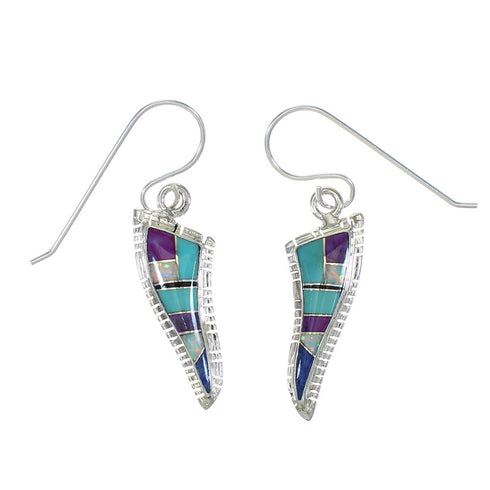 Southwestern Multicolor Authentic Sterling Silver Hook Dangle Earrings WX78864