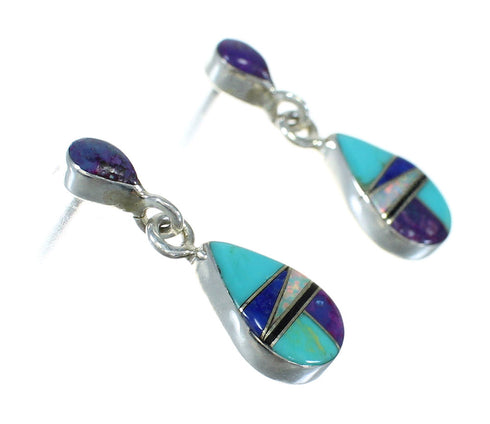 Southwest Multicolor Authentic Sterling Silver Tear Drop Post Dangle Earrings WX78870