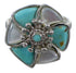 Southwestern Silver Turquoise Mother Of Pearl Flower Ring Size 7-1/4 QX75736