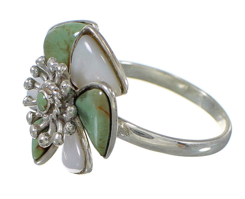 Turquoise Mother Of Pearl Authentic Sterling Silver Southwest Flower Ring Size 7-1/4 QX75777