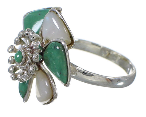 Turquoise Mother Of Pearl Southwestern Sterling Silver Flower Ring Size 5-1/4 QX75790