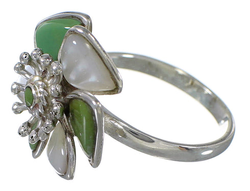 Turquoise Mother Of Pearl Flower Silver Southwest Ring Size 7-1/4 QX75807