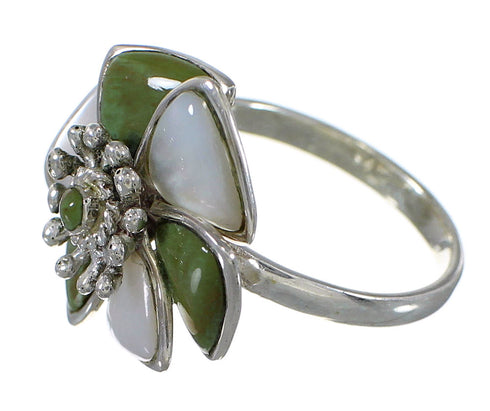 Flower Turquoise Mother Of Pearl Sterling Silver Southwestern Ring Size 7-1/4 QX75844
