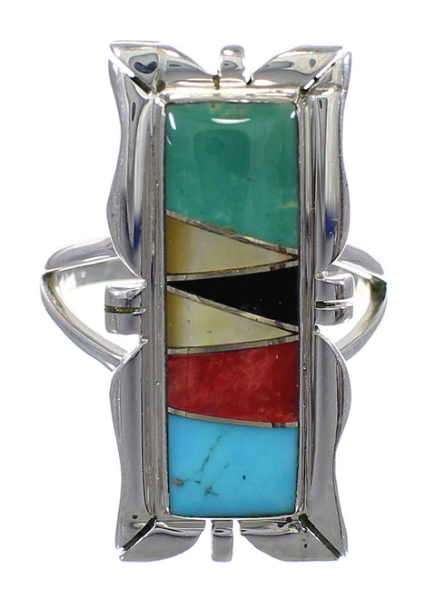 Multicolor Inlay Southwest Silver Ring Size 5-3/4 QX75859