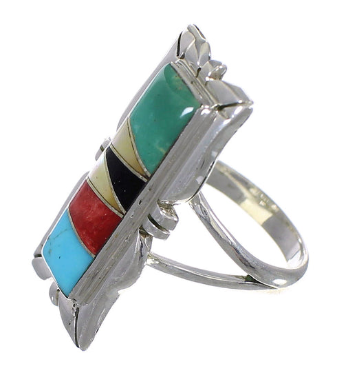 Multicolor Inlay Southwest Silver Ring Size 5-3/4 QX75859