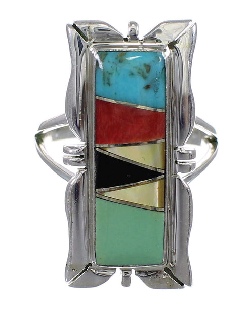 Multicolor Inlay Southwestern Sterling Silver Ring Size 6-1/4 QX75862