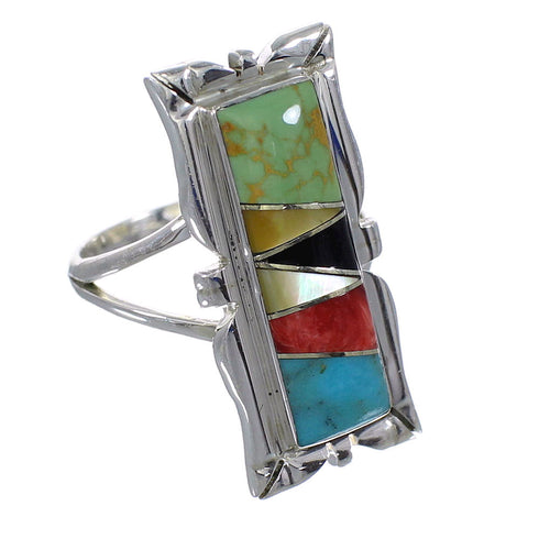 Multicolor Inlay Southwest Authentic Sterling Silver Ring Size 6-3/4 QX75863