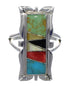 Multicolor Inlay Southwest Authentic Sterling Silver Ring Size 6-3/4 QX75863