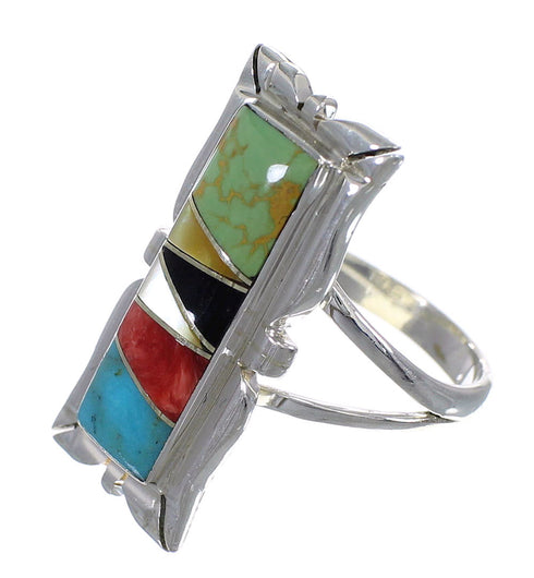 Multicolor Inlay Southwest Authentic Sterling Silver Ring Size 6-3/4 QX75863