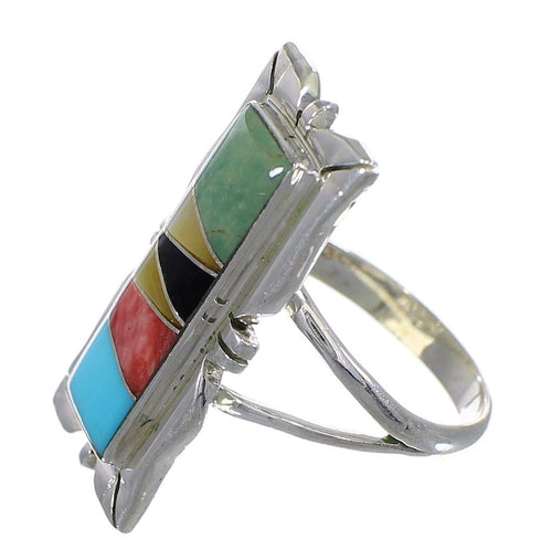 Multicolor Inlay Southwestern Authentic Sterling Silver Ring Size 7-1/4 QX75864