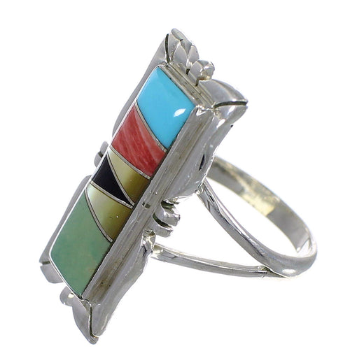 Multicolor Inlay Southwest Genuine Sterling Silver Ring Size 7-1/4 QX75865
