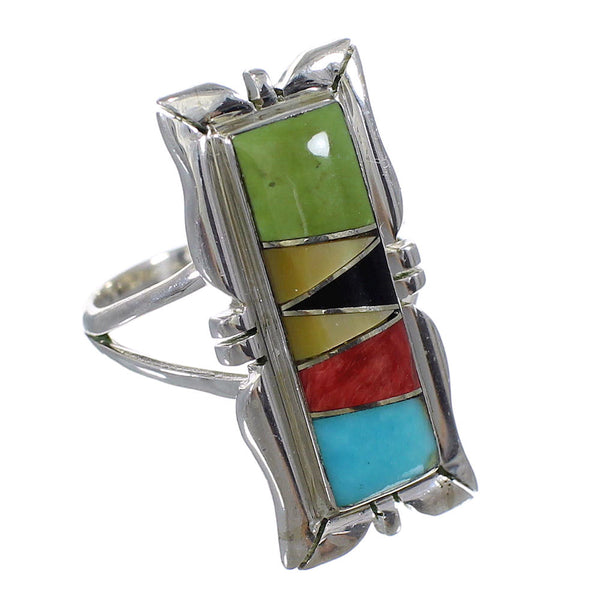Multicolor Inlay Southwestern Genuine Sterling Silver Ring Size 6-1/4 QX75866