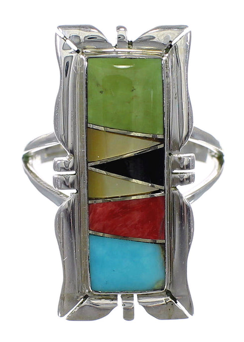 Multicolor Inlay Southwestern Genuine Sterling Silver Ring Size 6-1/4 QX75866