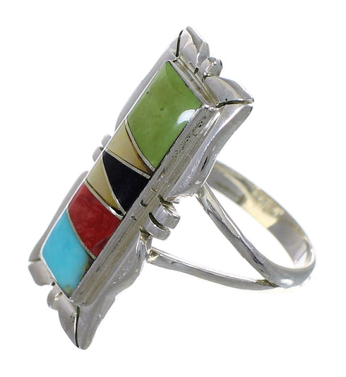 Multicolor Inlay Southwestern Genuine Sterling Silver Ring Size 6-1/4 QX75866