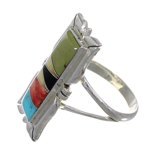 Multicolor Inlay Silver Southwest Ring Size 8-3/4 QX75867