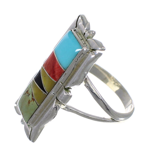 Multicolor Inlay Silver Southwestern Ring Size 6-3/4 QX75868