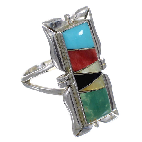 Multicolor Inlay Authentic Sterling Silver Southwestern Ring Size 5-1/2 QX75872