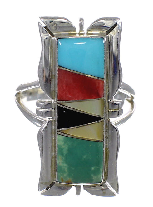 Multicolor Inlay Authentic Sterling Silver Southwestern Ring Size 5-1/2 QX75872