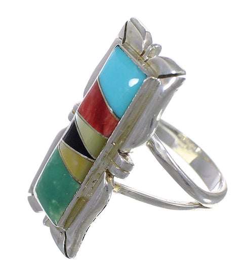 Multicolor Inlay Authentic Sterling Silver Southwestern Ring Size 5-1/2 QX75872